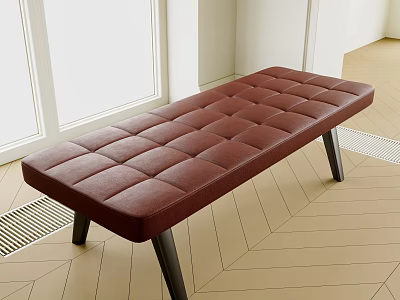Maroon Tufted Sofa Bench with Black Legs for Indoor Room Decor 3d model