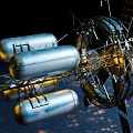 Orbital Space Structure With Solar Panels And Circular Module Above Earth 3d model