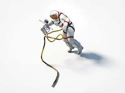 Space Themed Astronaut Figurine with Golden Rope Decorative Ornament Set 3d model