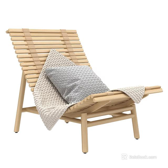 Wooden Outdoor Chair With Modern Design Gray Pillow And Light Blanket 3d model 