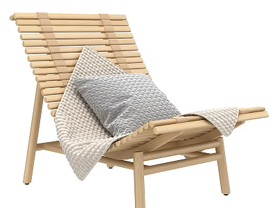 Wooden Outdoor Chair With Modern Design Gray Pillow And Light Blanket 3d model