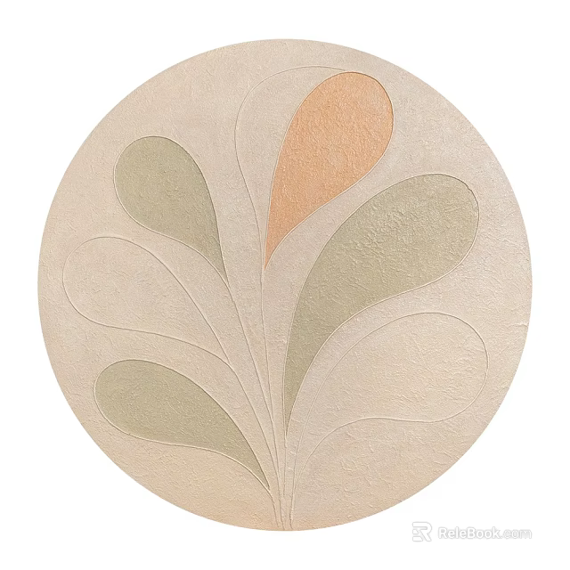 Round Frame Painting with Abstract Leaf Patterns in Beige Green and Orange Tones 3d model