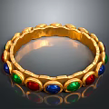 Elegant Golden Bangle Inlaid With Red Green Blue Gemstones And Smooth Design