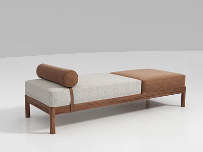 Modern Comfortable Lazy Sofa With Wooden Frame Light Gray Brown Cushions And Cylindrical Pillow 3d model