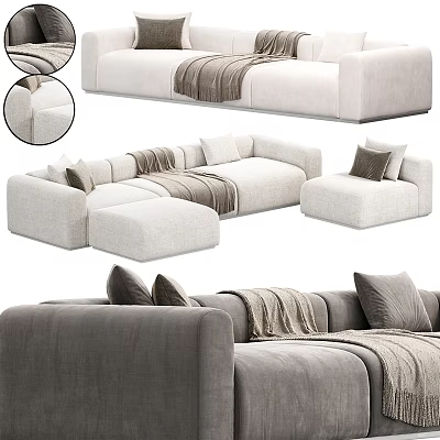 Modern Sectional Sofa with Light Gray Upholstery Throw Pillows and Soft Blanket 3d model
