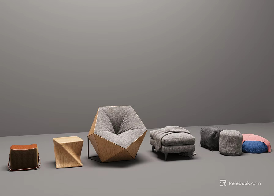 Modern Sofa And Coffee Table Set With Geometric Design Fabric Upholstery Wooden Frame And Ottoman 3d model 