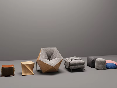 Modern Sofa And Coffee Table Set With Geometric Design Fabric Upholstery Wooden Frame And Ottoman 3d model