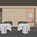Modern Beauty Salon Interior With Treatment Beds Round Mirror Beauty Products And Plants