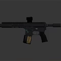 Black Tactical Rifle with Drum Magazine Scope Muzzle Device and Engraved Details