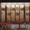Traditional Farm Tools Exhibition In Ancient Architecture With Brick Wall And Wooden Frames