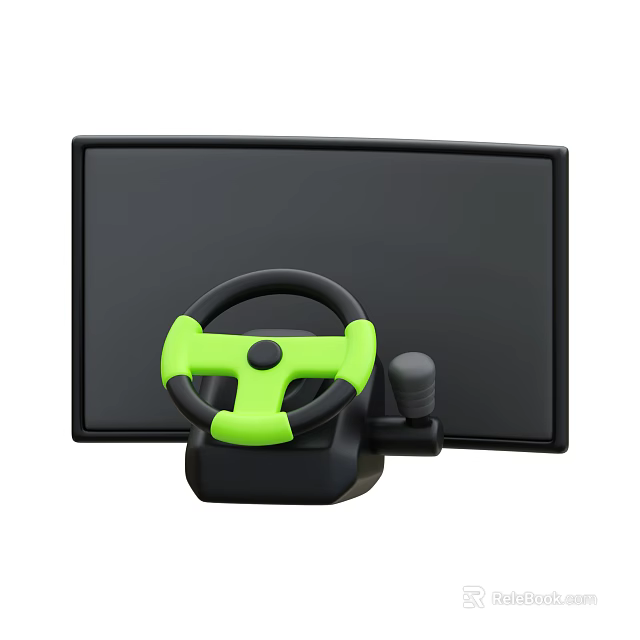 Interactive Driving Simulation Amusement Equipment With Black Screen Green Steering Wheel And Gear Shift 3d model 
