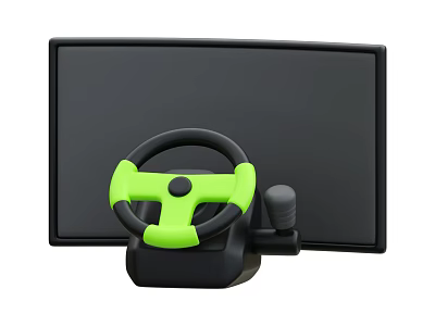 Interactive Driving Simulation Amusement Equipment With Black Screen Green Steering Wheel And Gear Shift 3d model