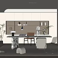 Home Study Desk Bookcase Ornaments Vase Book Single Chair Stool Decorative Cabinet Computer Wardrobe 3d model