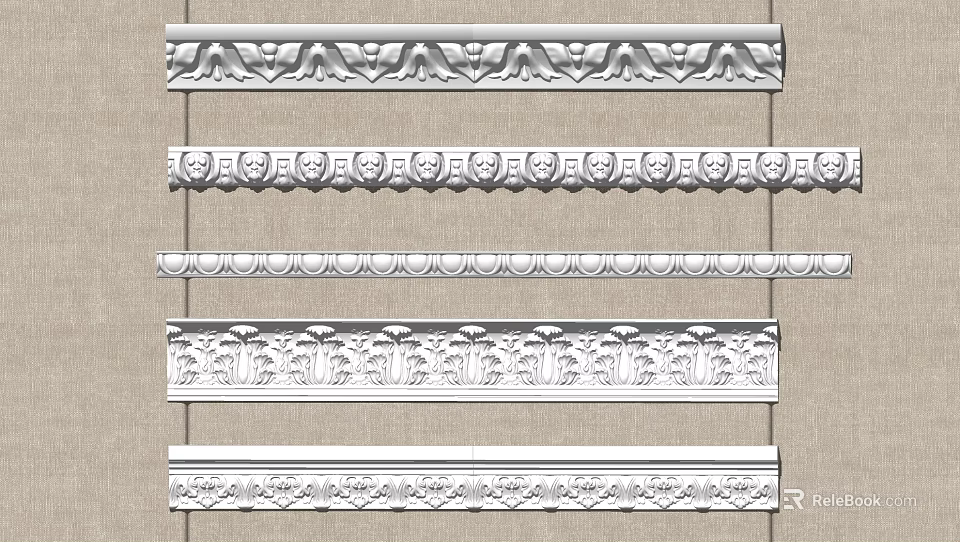 Gypsum Cornice Various Decorative Patterns And Ornamental Styles For Interior Design 3d model 
