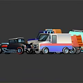 Electric Toy Cars In Vibrant Colors Including Truck Ambulance With Reflective Effect On Black Background