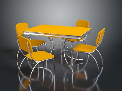 Yellow Dining Table And Chairs Set With Modern Design For Home Furniture 3d model