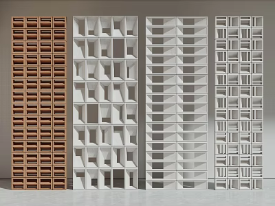 Various Partition Designs For Home Interior With Wooden And White Grid Layered Patterns 3d model