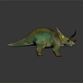 Detailed Triceratops 3D Model In Green And Yellow Color With Large Frill And Sharp Horns