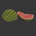 Fresh Whole Watermelon And Sliced Half With Green Stripes Red Flesh And Black Seeds