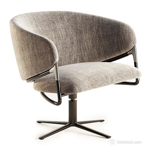 Modern Comfortable Fabric Accent Chair With Curved Backrest And Swivel Metal Base 3d model 