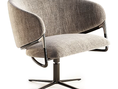 Modern Comfortable Fabric Accent Chair With Curved Backrest And Swivel Metal Base 3d model