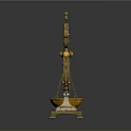Antique Golden Balance Scale With Ornate Scrollwork Decorative Top Square Base And Golden Bowl