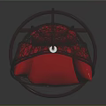 Modern Teardrop Rattan Hanging Chair With Red Cushions And Circular Base