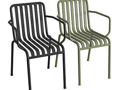 Modern Metal Slat Design Chairs in Black and Green with Armrests for Indoor Outdoor Use 3d model