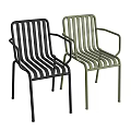 Modern Metal Slat Design Chairs in Black and Green with Armrests for Indoor Outdoor Use