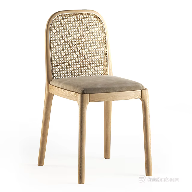 Modern Comfortable Leisure Chair With Rattan Backrest Wooden Frame And Soft Seat 3d model 