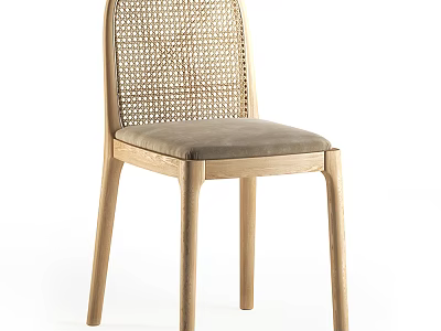 Modern Comfortable Leisure Chair With Rattan Backrest Wooden Frame And Soft Seat 3d model