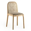 Modern Comfortable Leisure Chair With Rattan Backrest Wooden Frame And Soft Seat