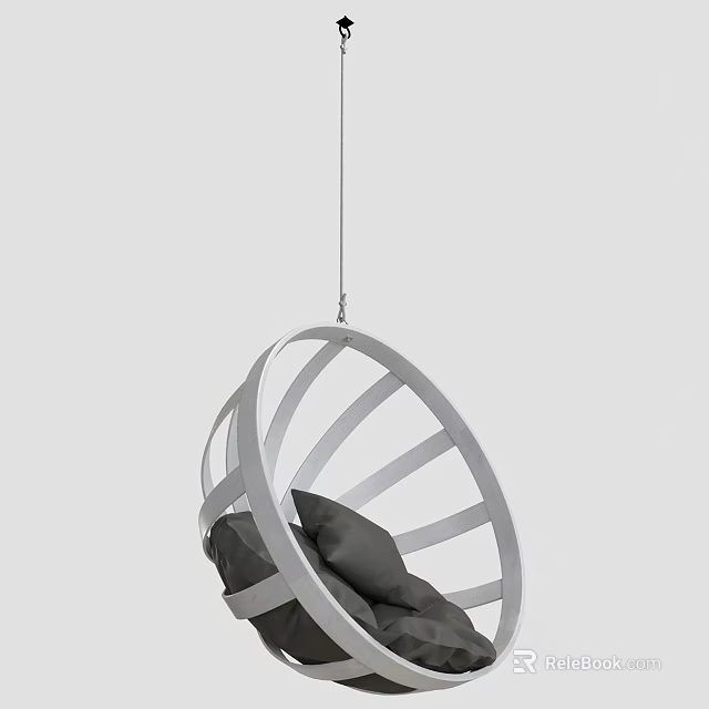 Modern Minimalist Light Grey Hanging Swing Chair With Soft Cushion For Cozy Indoor Leisure 3d model 