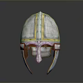 Ancient Warrior Armor Helmet With Silver Metal And Golden Accent Details