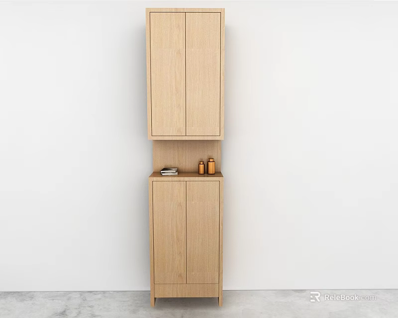 Minimalist Modern Light Wood Hanging Cabinet and Wall Cabinet with Open Shelf Interior 3d model 