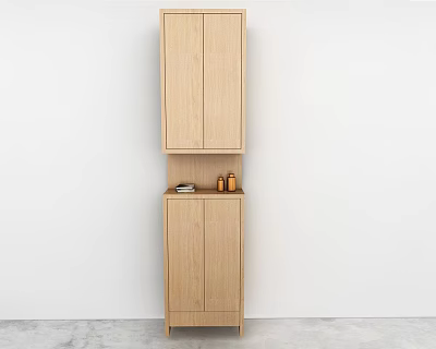 Minimalist Modern Light Wood Hanging Cabinet and Wall Cabinet with Open Shelf Interior 3d model