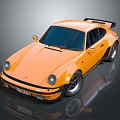 Orange Vintage Porsche Sports Car With Rear Spoiler And Shiny Wheels