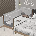 Children's Safety Bed with Wooden Rail White Gray Design Soft Mattress and Pillow