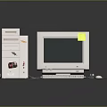 Vintage Computer System With Tower Case CRT Monitor Keyboard Mouse And Stickers