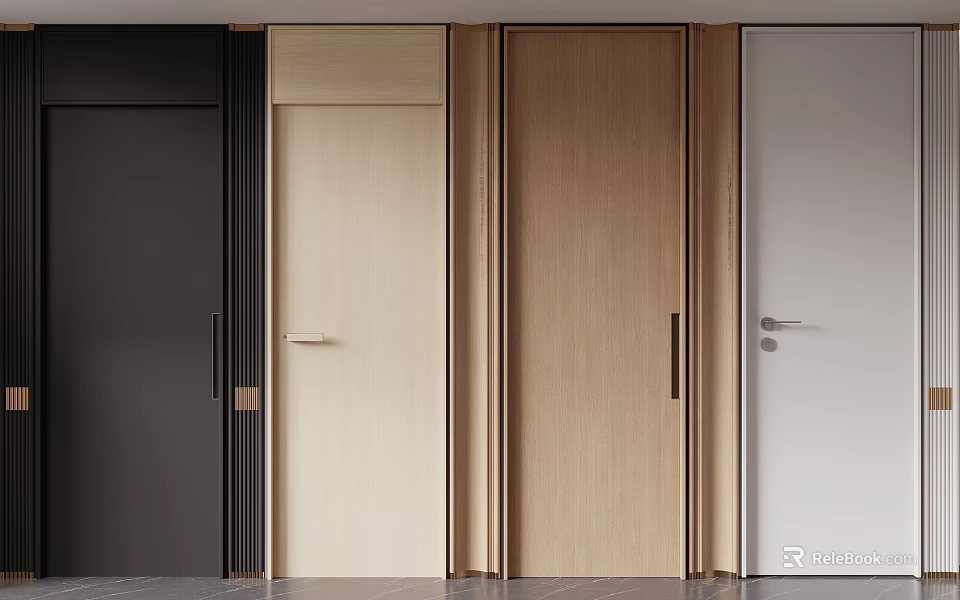 Hinged Doors in Various Colors Wooden and Minimalist Design for Modern Home Interior 3d model 