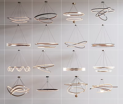 Modern Hanging Lighting Combinations With Circular Spiral And Geometric Pendant Designs 3d model