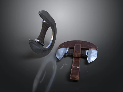 Traditional Metal Curved Blade Weapon With Wooden Handle And Leather Sheath 3d model