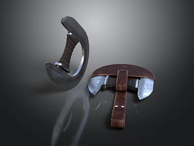 Traditional Metal Curved Blade Weapon With Wooden Handle And Leather Sheath 3d model