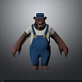 Cartoon Bear Character In Blue Hat White T-Shirt And Blue Overalls With Claws Standing Pose