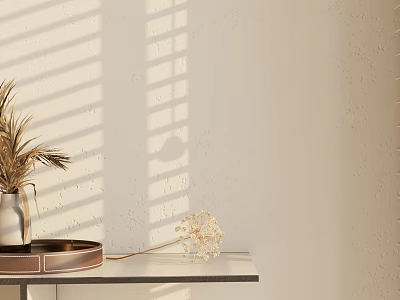 Dried Flower Arrangement In Vase On Table With Beige Wall And Sunlight Shadows 3d model