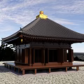 Ancient Architecture With Black Tiled Roof Golden Top Wooden Structure On Stone Ground