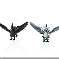 Mythical Black and White Birds with Large Wings Isolated on White Background