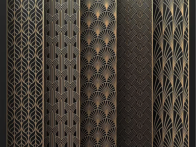 Elegant Modern Room Dividers With Gold Geometric Patterns On Black Background 3d model