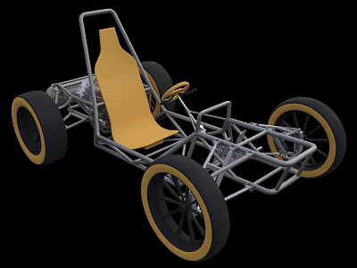 Metal Go Kart Frame With Yellow Seat And Black Wheels Design 3d model
