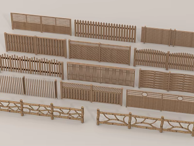 Wooden Railings With Various Decorative Designs For Outdoor Garden 3d model